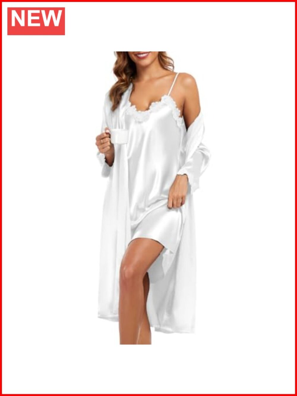 Satin Nightgown & Robe Set Lace Trim Sleepwear Bridal Shower Gift